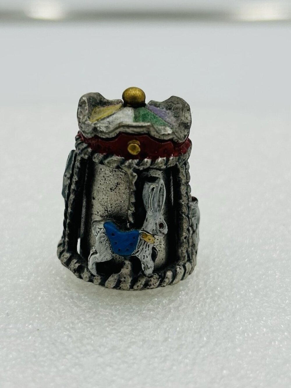 Vintage Spinning Carousel Merry Go Round Sewing Collectible Pewter Thimble